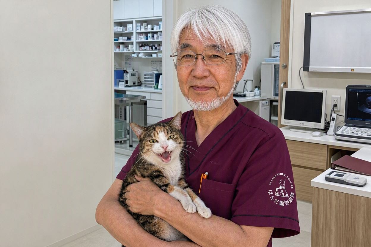 猫を抱く院長 押部明徳